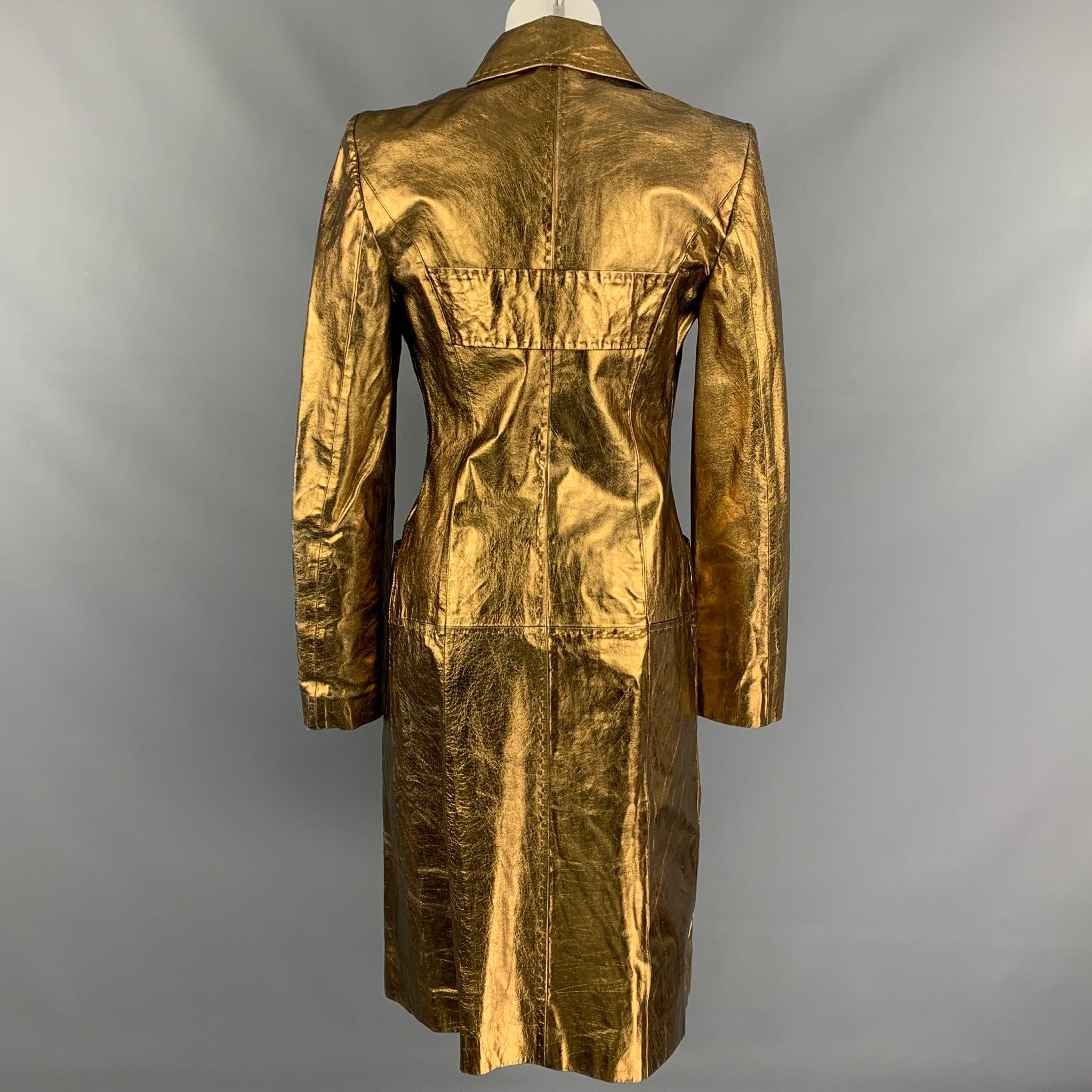 JUST CAVALLI Size 4 Bronze Metallic Leather Long Coat For Sale 1