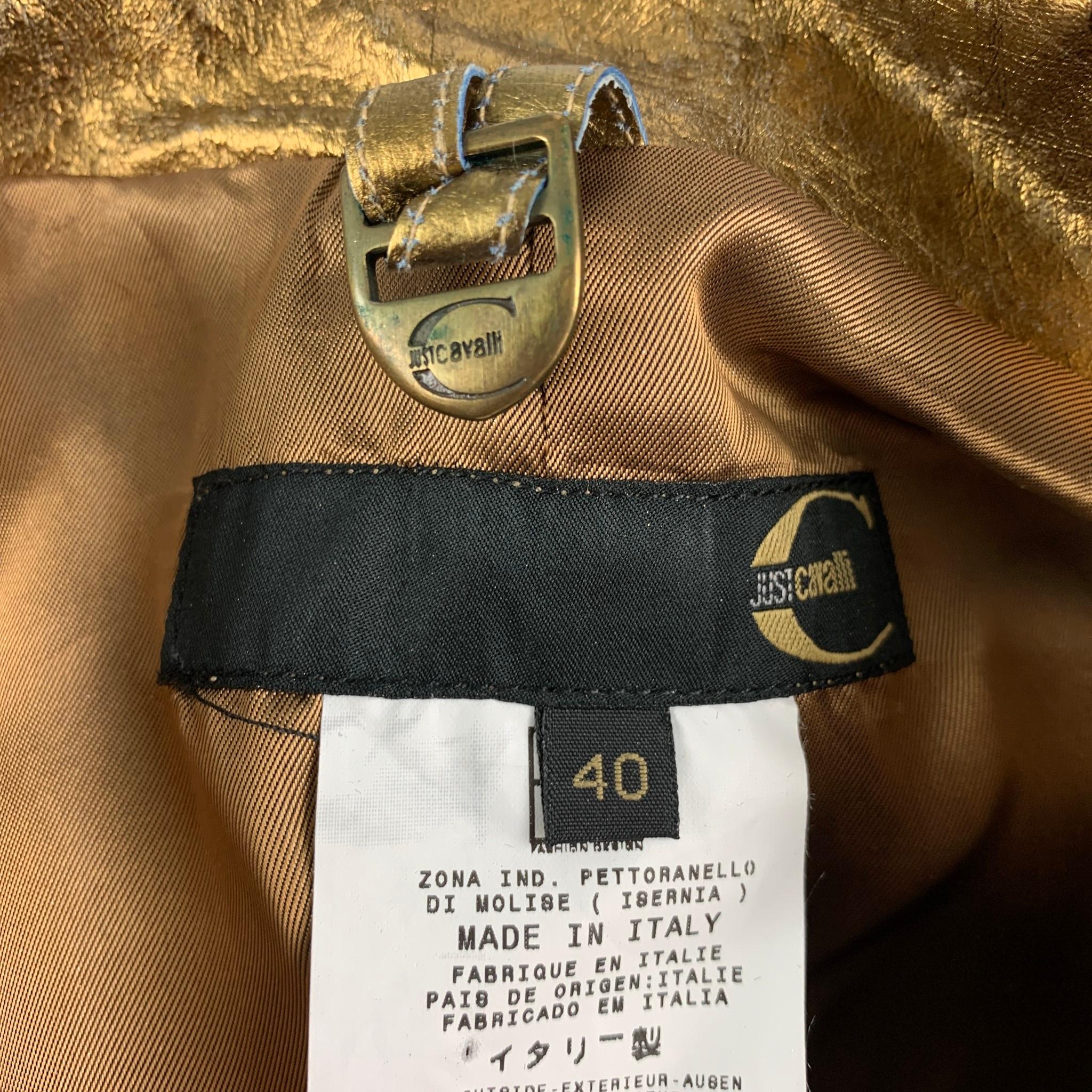 Just Cavalli Taglia 4 Cappotto lungo in pelle metallizzata bronzo 2