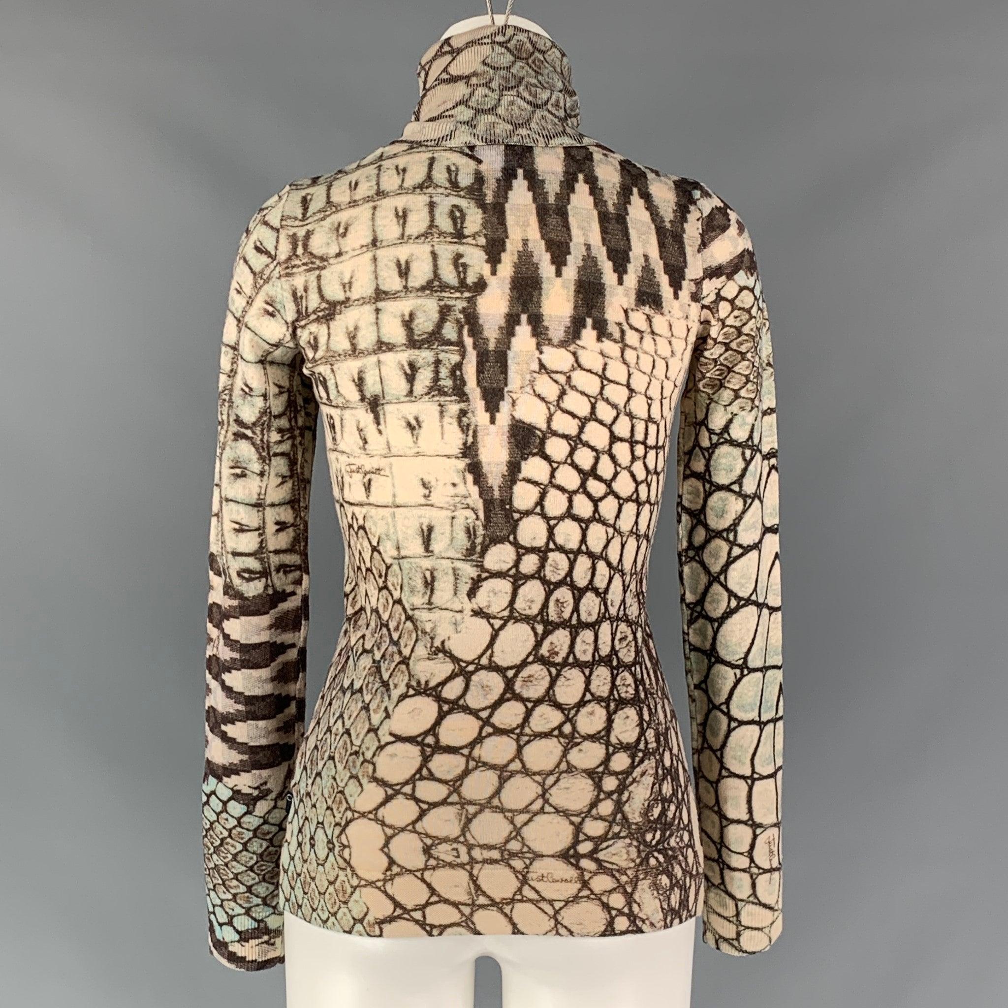 JUST CAVALLI Size 4 Taupe Cream Wool Snake skin print Pullover 1