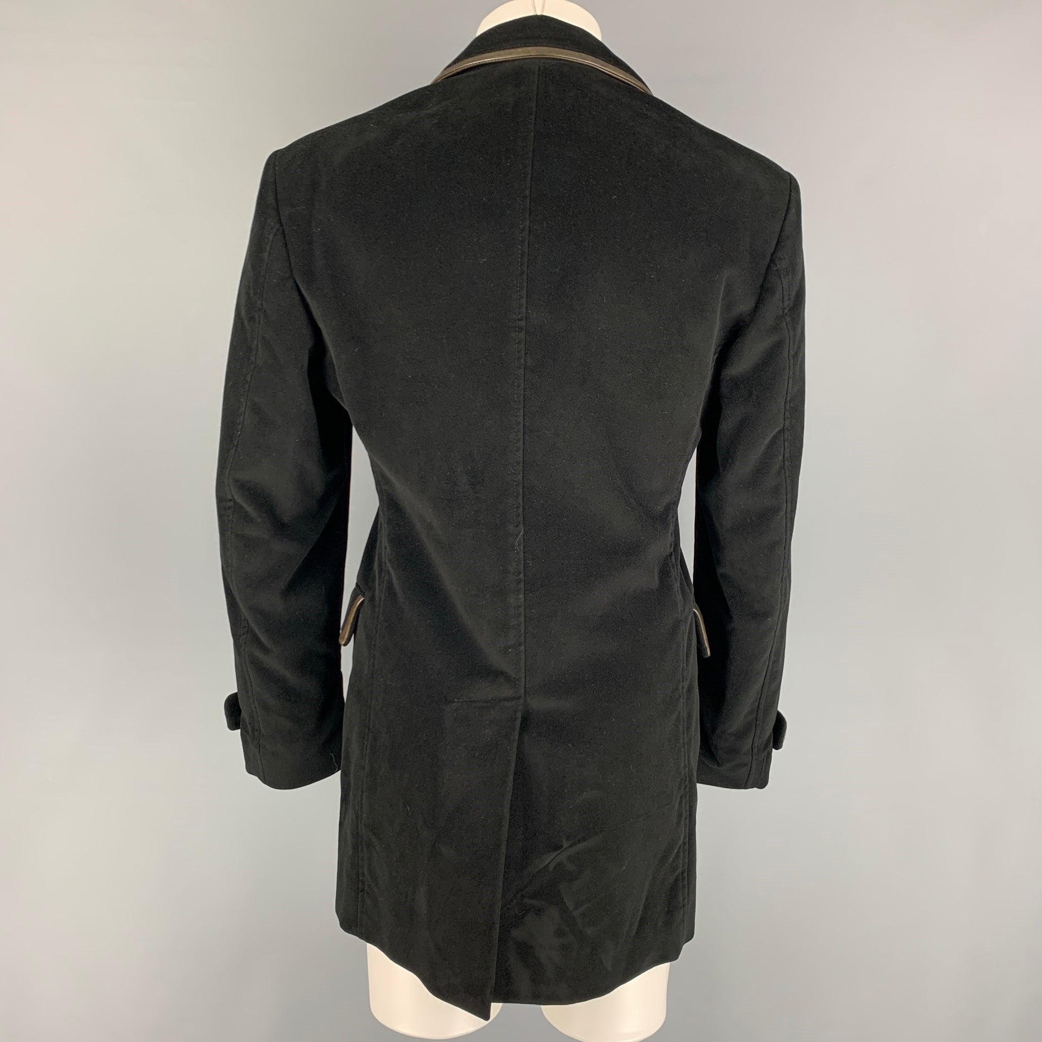 Men's JUST CAVALLI Size 40 Black Brown Viscose Cotton Double Breasted Coat For Sale
