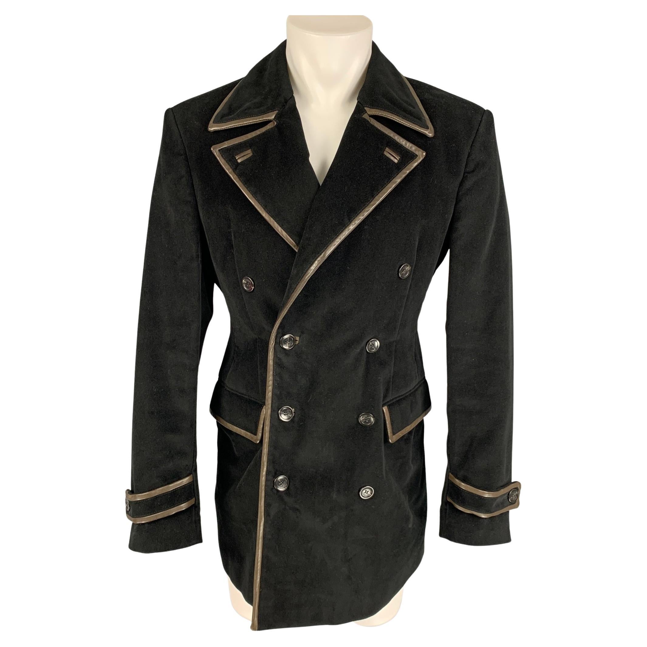 JUST CAVALLI Size 40 Black Brown Viscose Cotton Double Breasted Coat