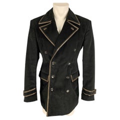 JUST CAVALLI Size 40 Black Brown Viscose Cotton Double Breasted Coat