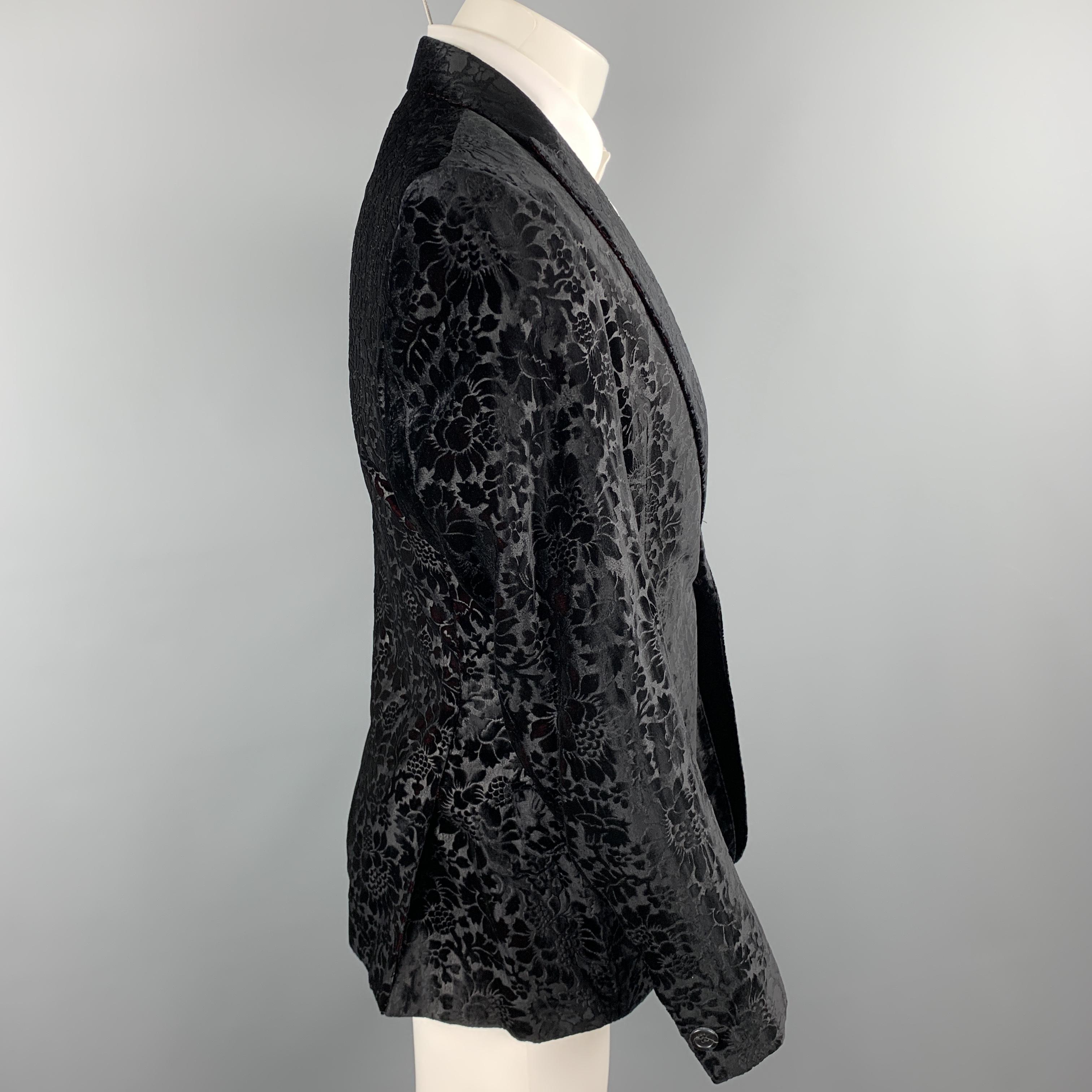 JUST CAVALLI Size 40 Black & Burgundy Floral Virgin Wool Sport Coat 2