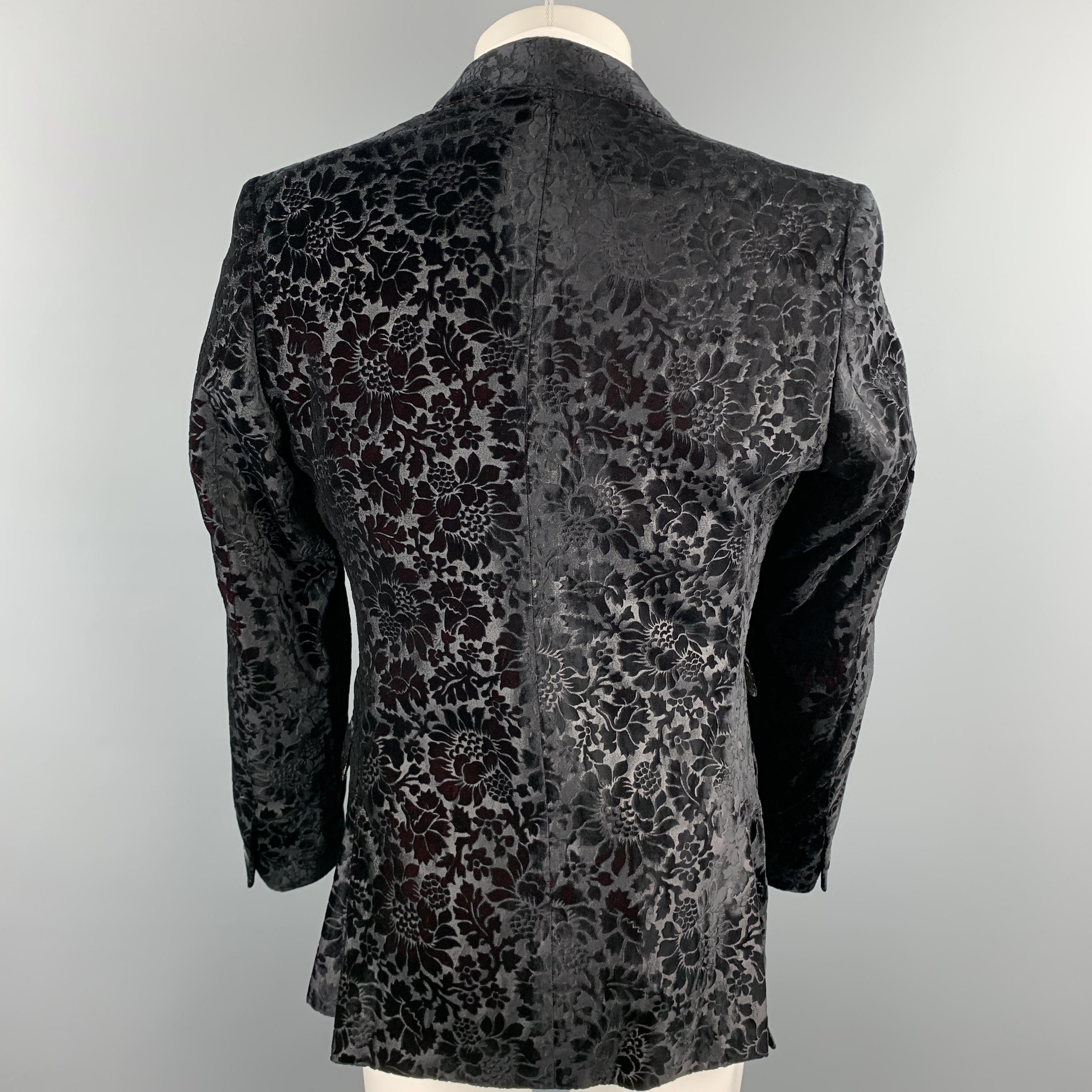 JUST CAVALLI Size 40 Black & Burgundy Floral Virgin Wool Sport Coat 3