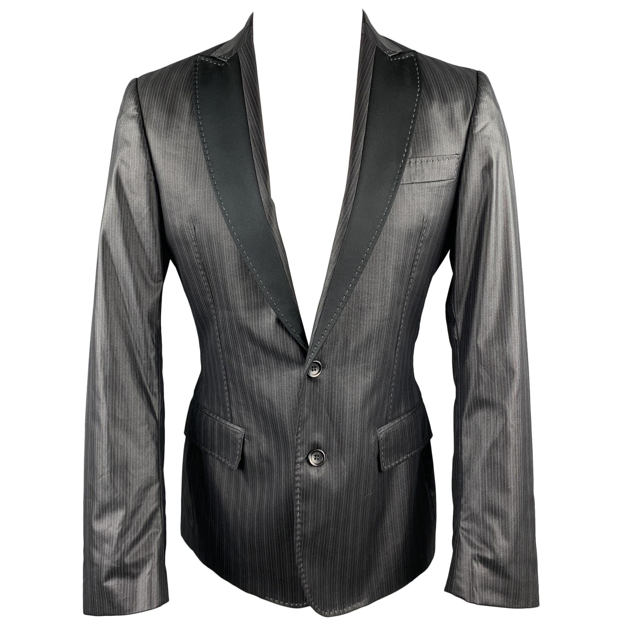 JUST CAVALLI Size 40 Black Stripe Polyester Blend Peak Lapel Sport Coat
