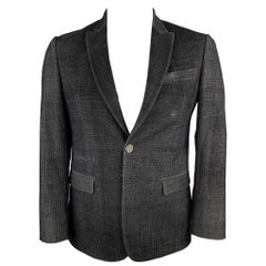 JUST CAVALLI Size 40 Black Textured Polyester Blend Peak Lapel Sport Coat