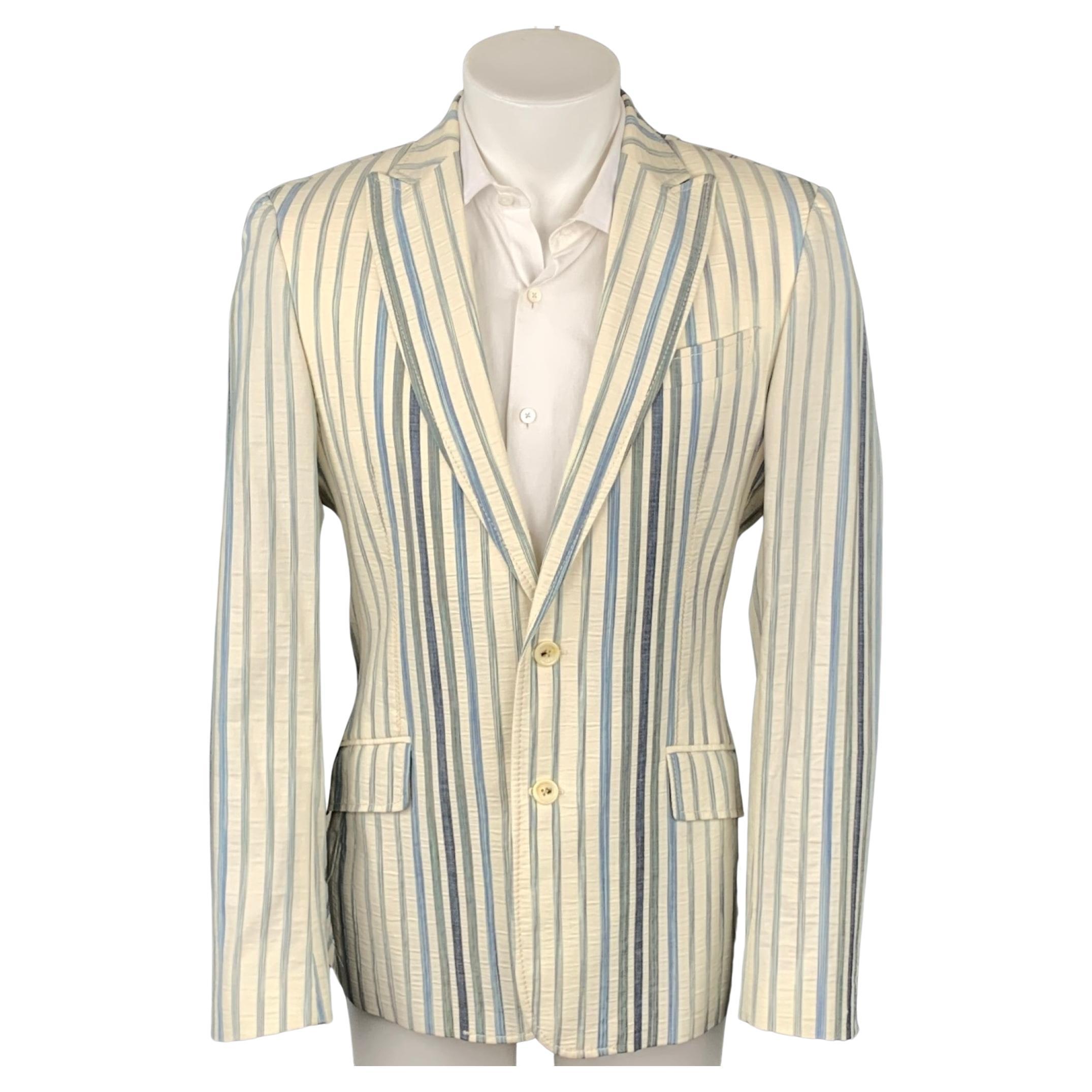 JUST CAVALLI Size 40 Cream and Blue Stripe Cotton Blend Peak Lapel Sport  Coat at 1stDibs