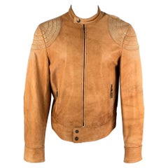 Used JUST CAVALLI Size 40 Tan Distressed Leather Biker Jacket