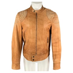 JUST CAVALLI Size 40 Tan Distressed Leather Biker Jacket