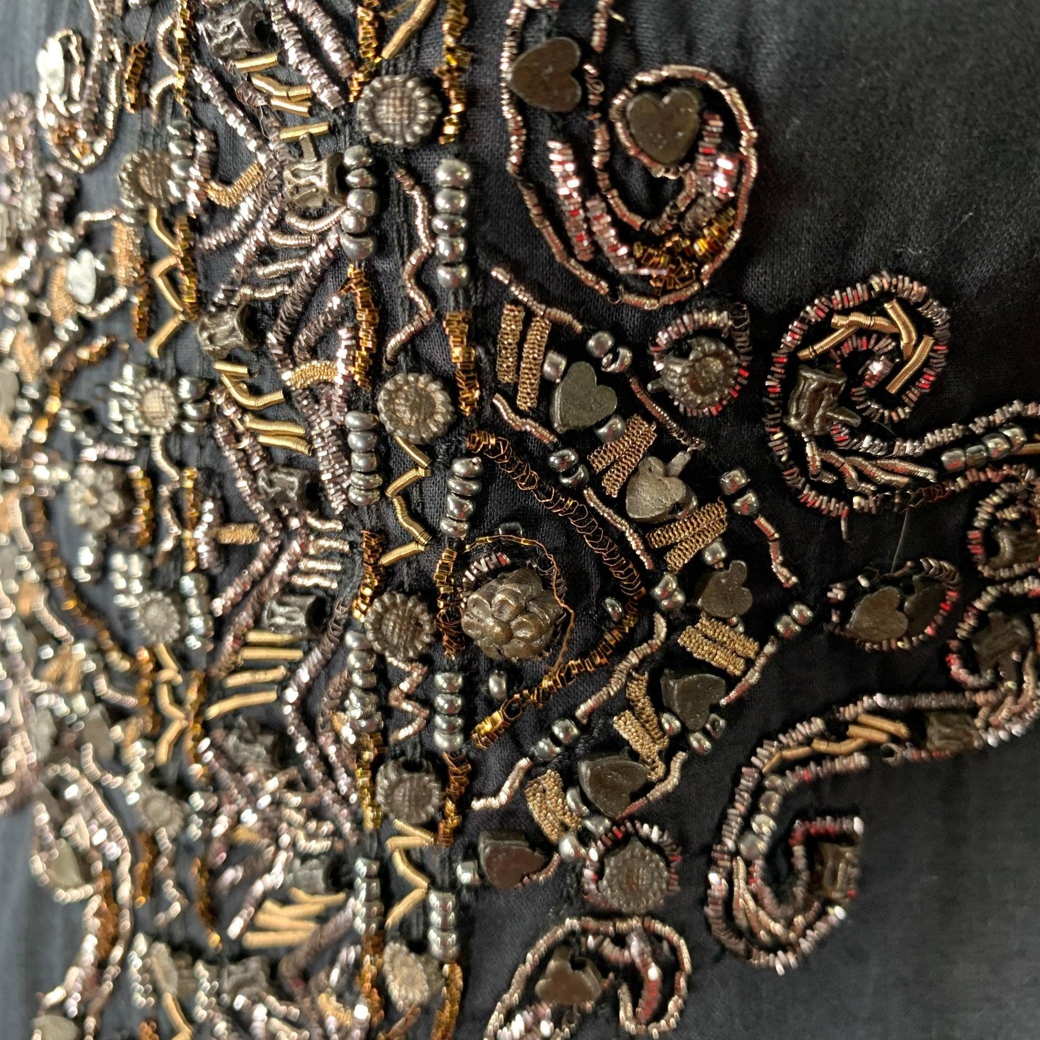 JUST CAVALLI Size 42 Black Gold Embroidery Metal Long Sleeve Shirt For Sale 2