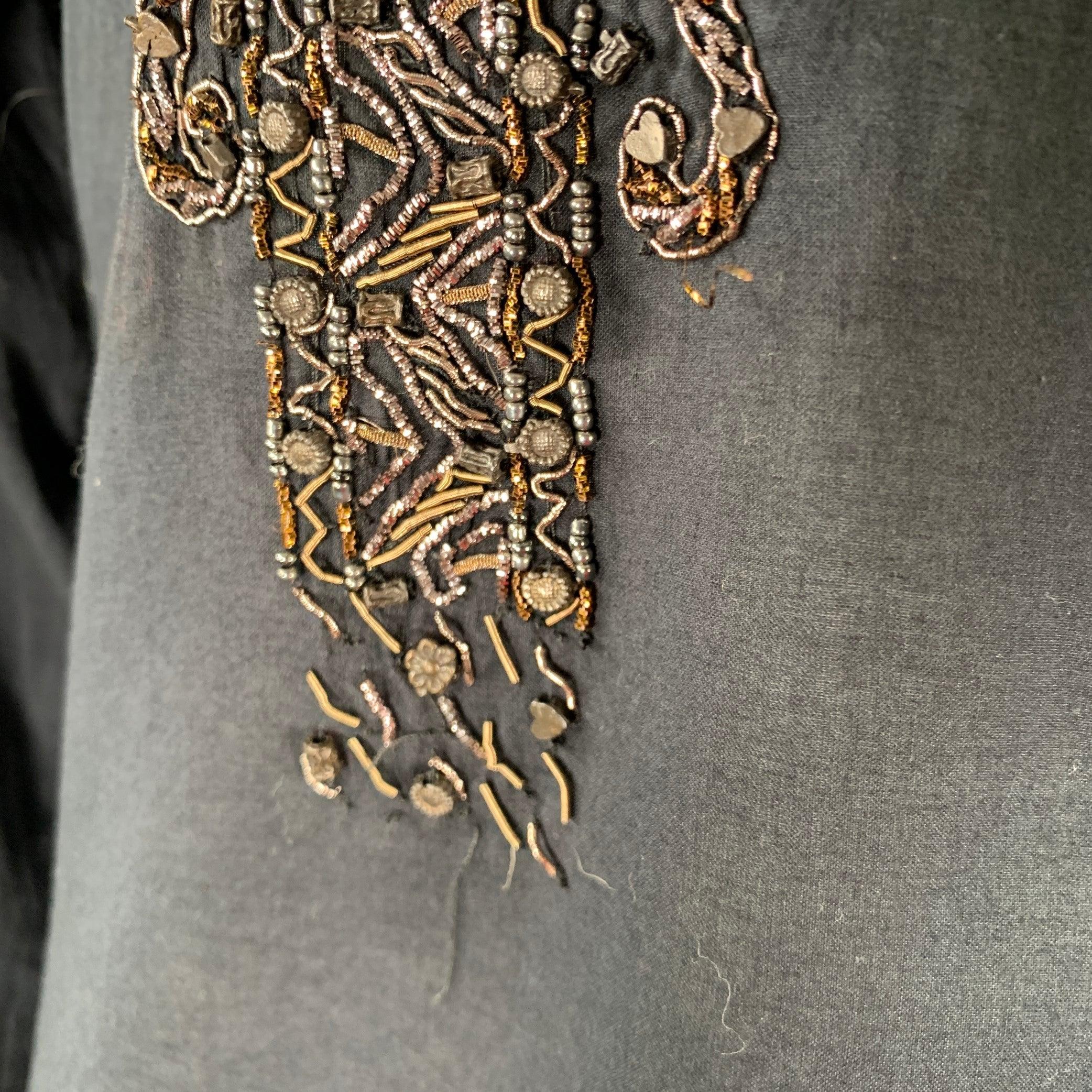 JUST CAVALLI Size 42 Black Gold Embroidery Metal Long Sleeve Shirt For Sale 4
