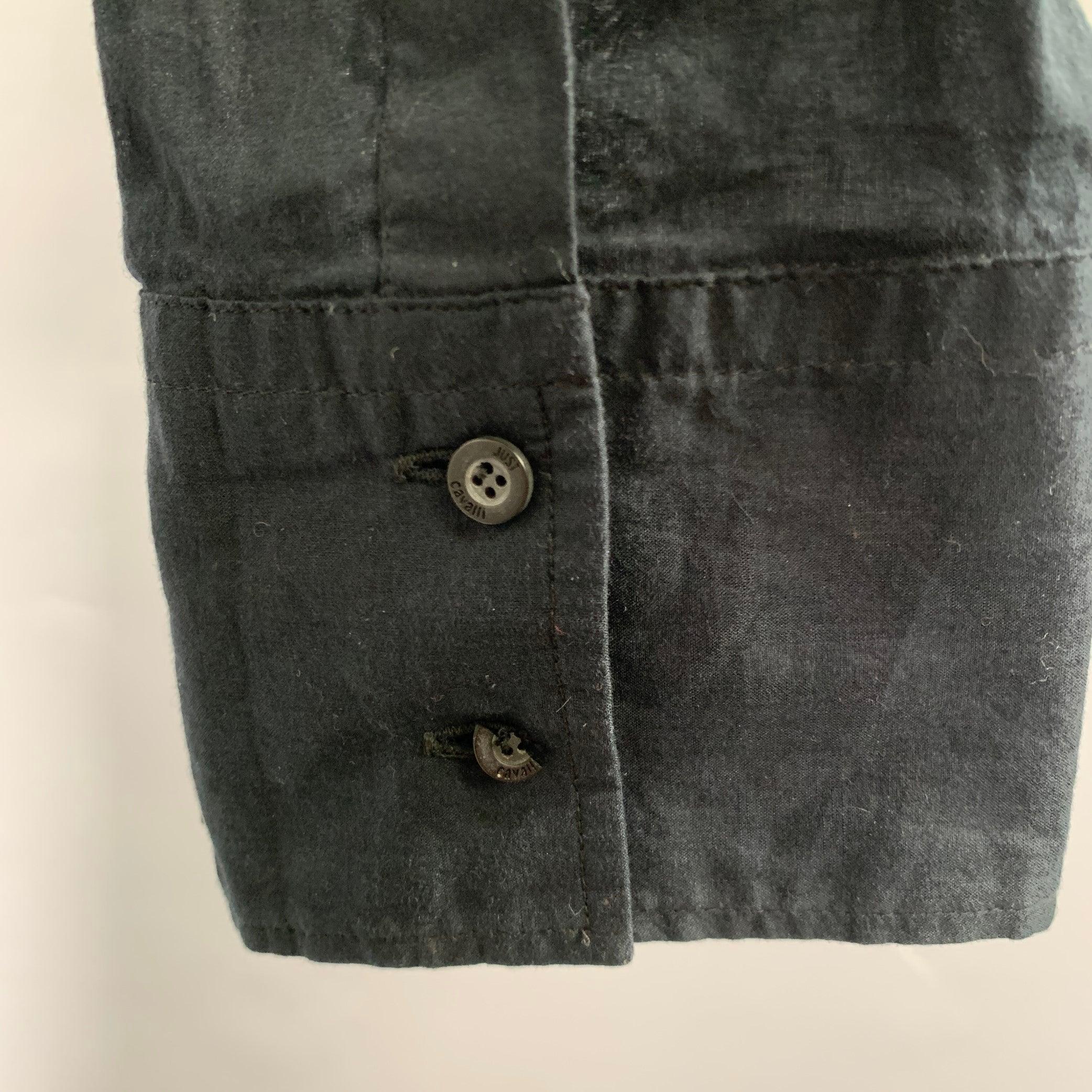 JUST CAVALLI Size 42 Black Gold Embroidery Metal Long Sleeve Shirt For Sale 5