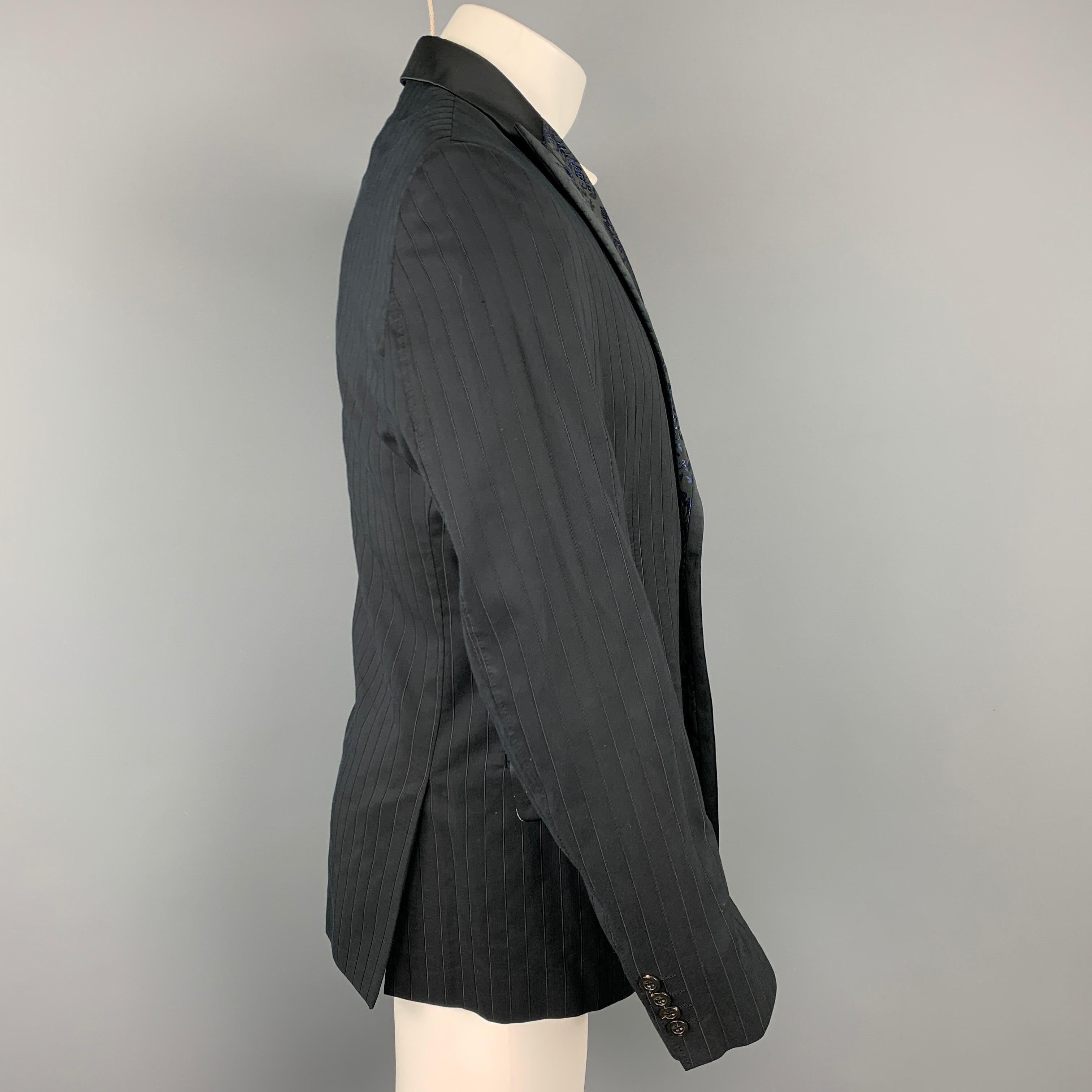Men's JUST CAVALLI Size 42 Black Stripe Peak Lapel Sport Coat