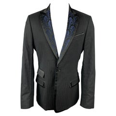 JUST CAVALLI Size 42 Black Stripe Peak Lapel Sport Coat