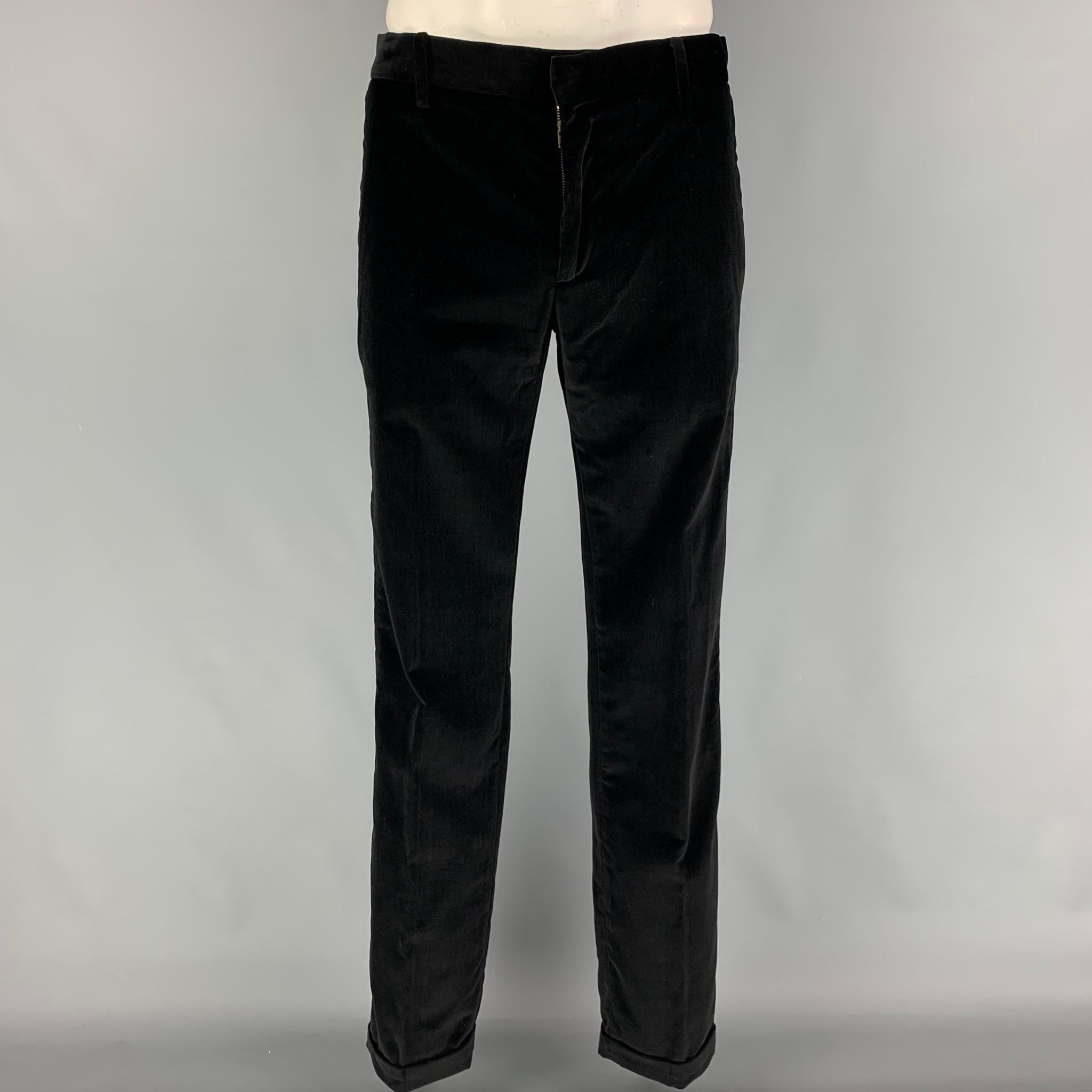 JUST CAVALLI Size 44 Black Velvet Cotton Velvet Notch Lapel Suit 2