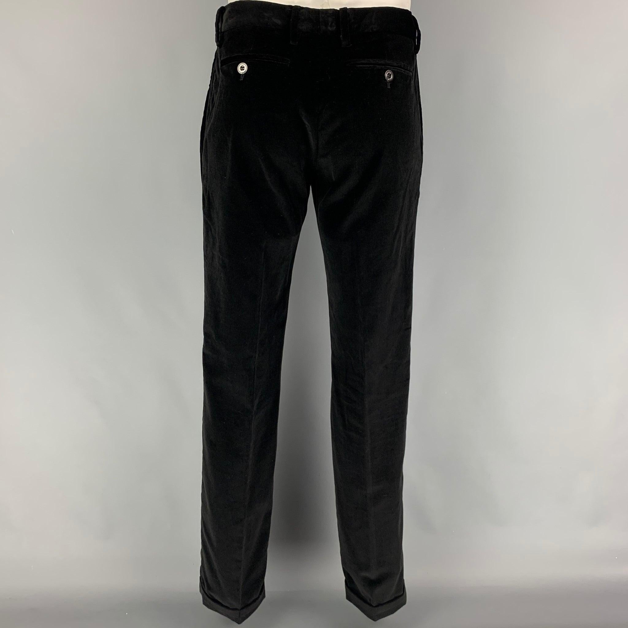 JUST CAVALLI Size 44 Black Velvet Cotton Velvet Notch Lapel Suit For Sale 3