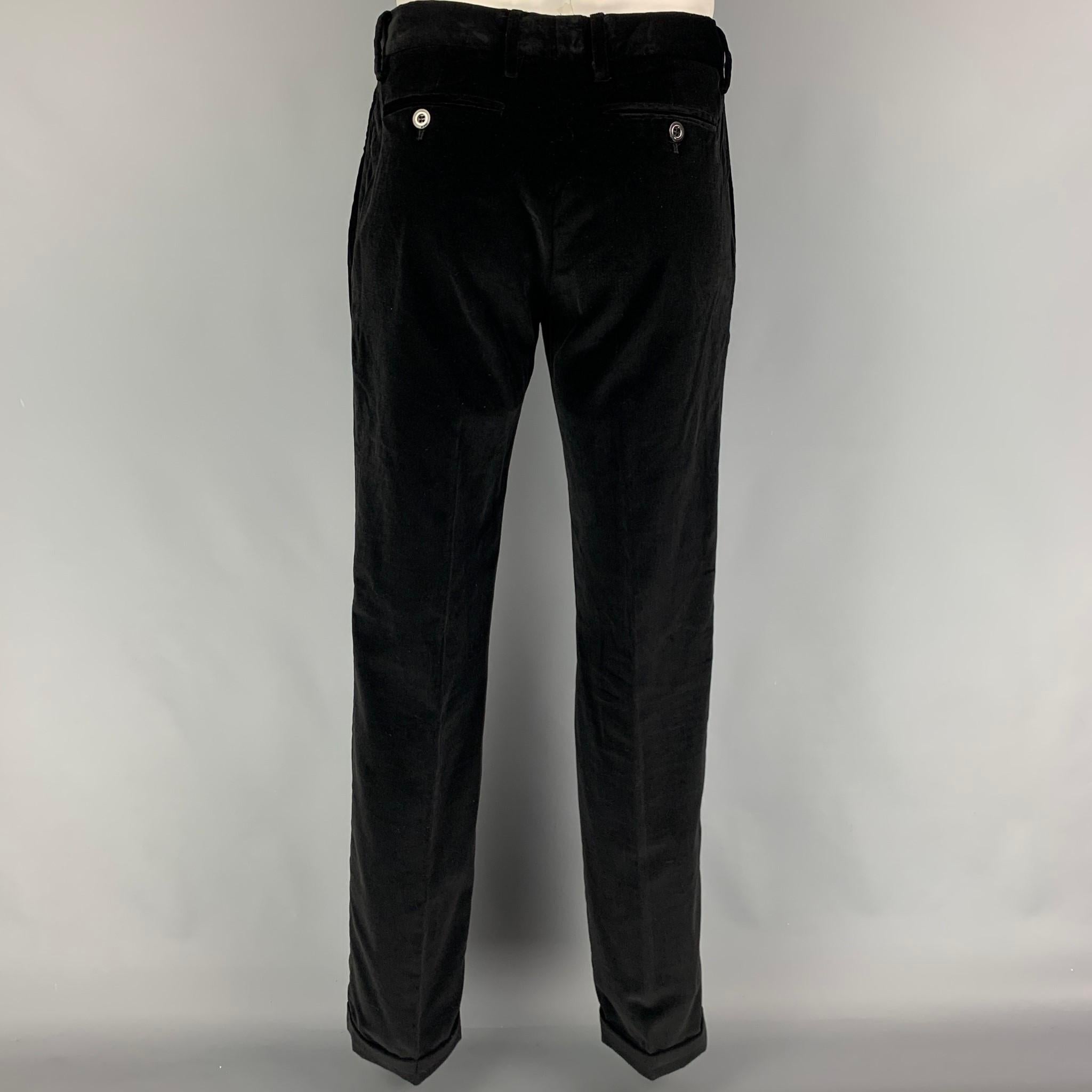 JUST CAVALLI Size 44 Black Velvet Cotton Velvet Notch Lapel Suit 3