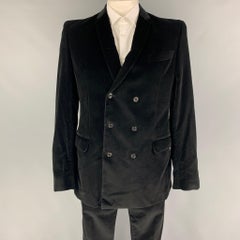 JUST CAVALLI Size 44 Black Velvet Cotton Velvet Notch Lapel Suit