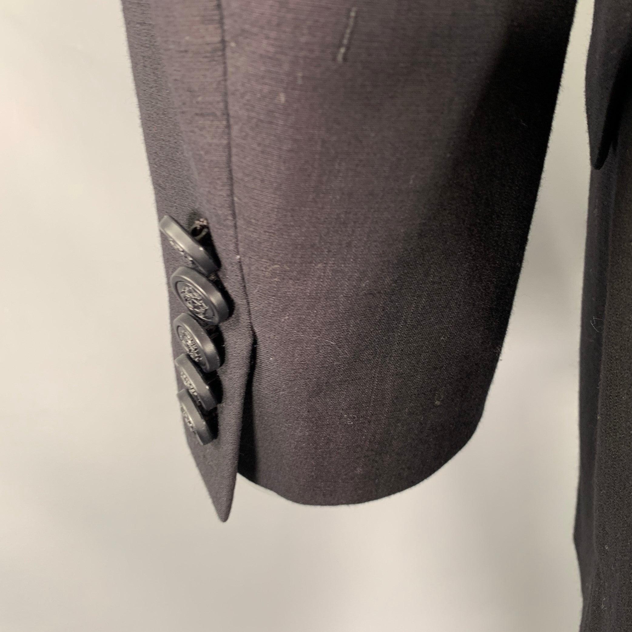 JUST CAVALLI Size 46 Black Cotton Blend Single Breasted Tuxedo For Sale 4