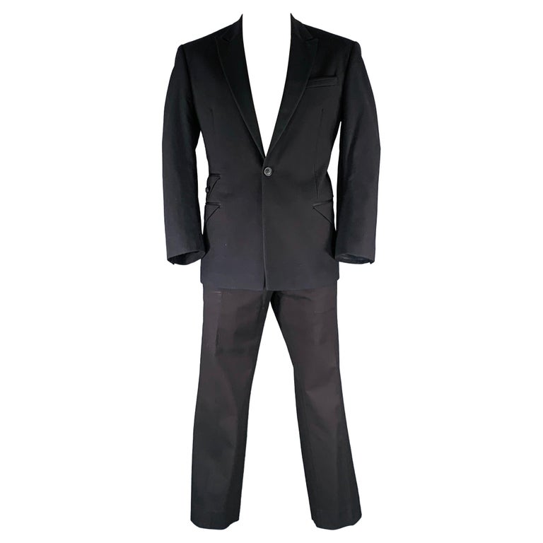 JUST CAVALLI Size 46 Black Cotton Blend Single Breasted Tuxedo For