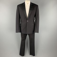 JUST CAVALLI Size 46 Black Cotton Satin Peak Lapel Flap Pocket Tuxedo