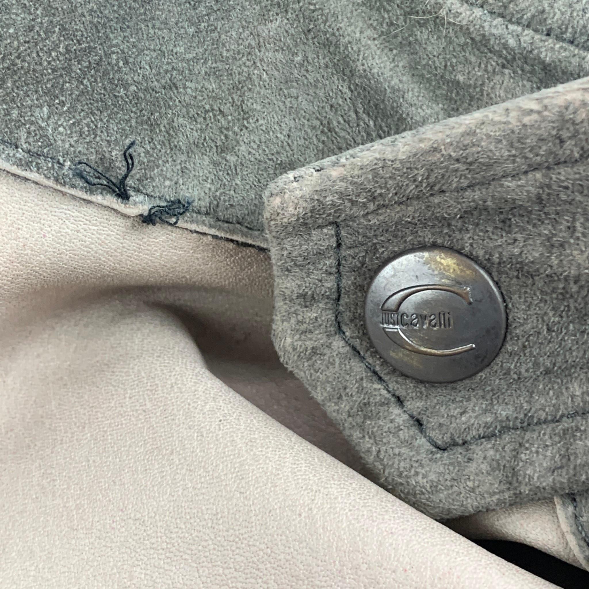 Men's JUST CAVALLI Size 46 Moss Distressed Suede Zip Snaps Jacket