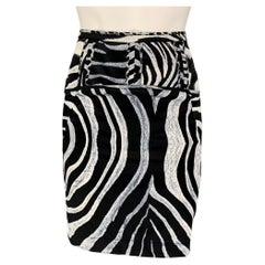 JUST CAVALLI Size 6 Black & White Polyester Zebra Pencil Skirt