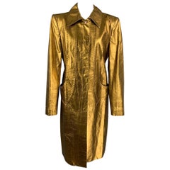 JUST CAVALLI Size 8 Bronze Metallic Leather Long Coat