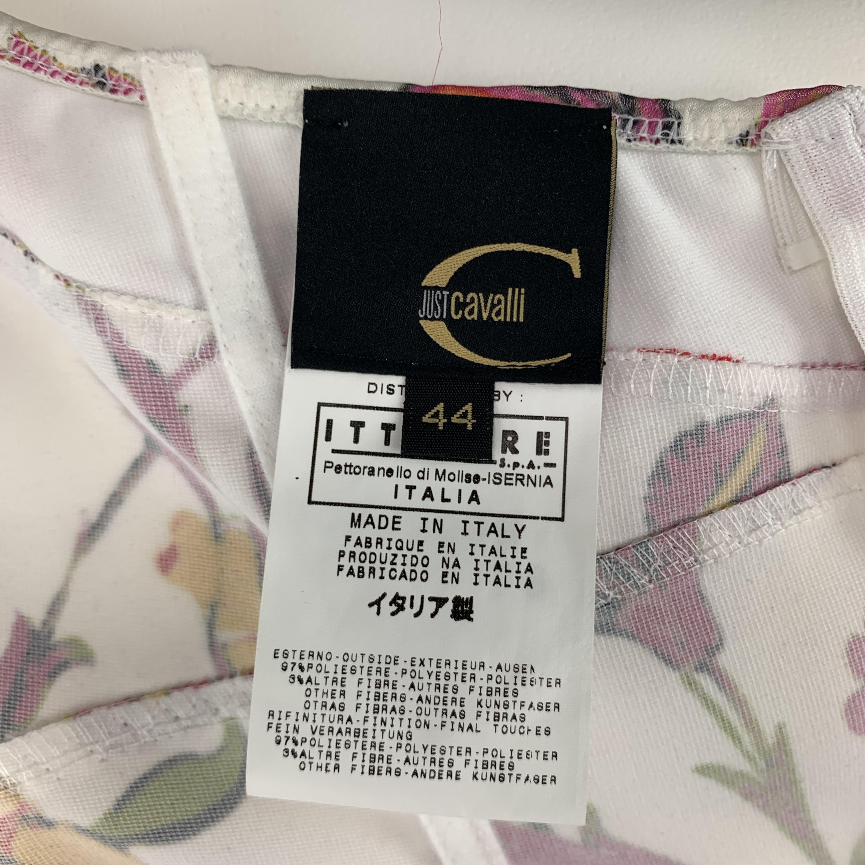 Beige JUST CAVALLI Size 8 White & Pink Floral Sweetheart Corset Bustier Top