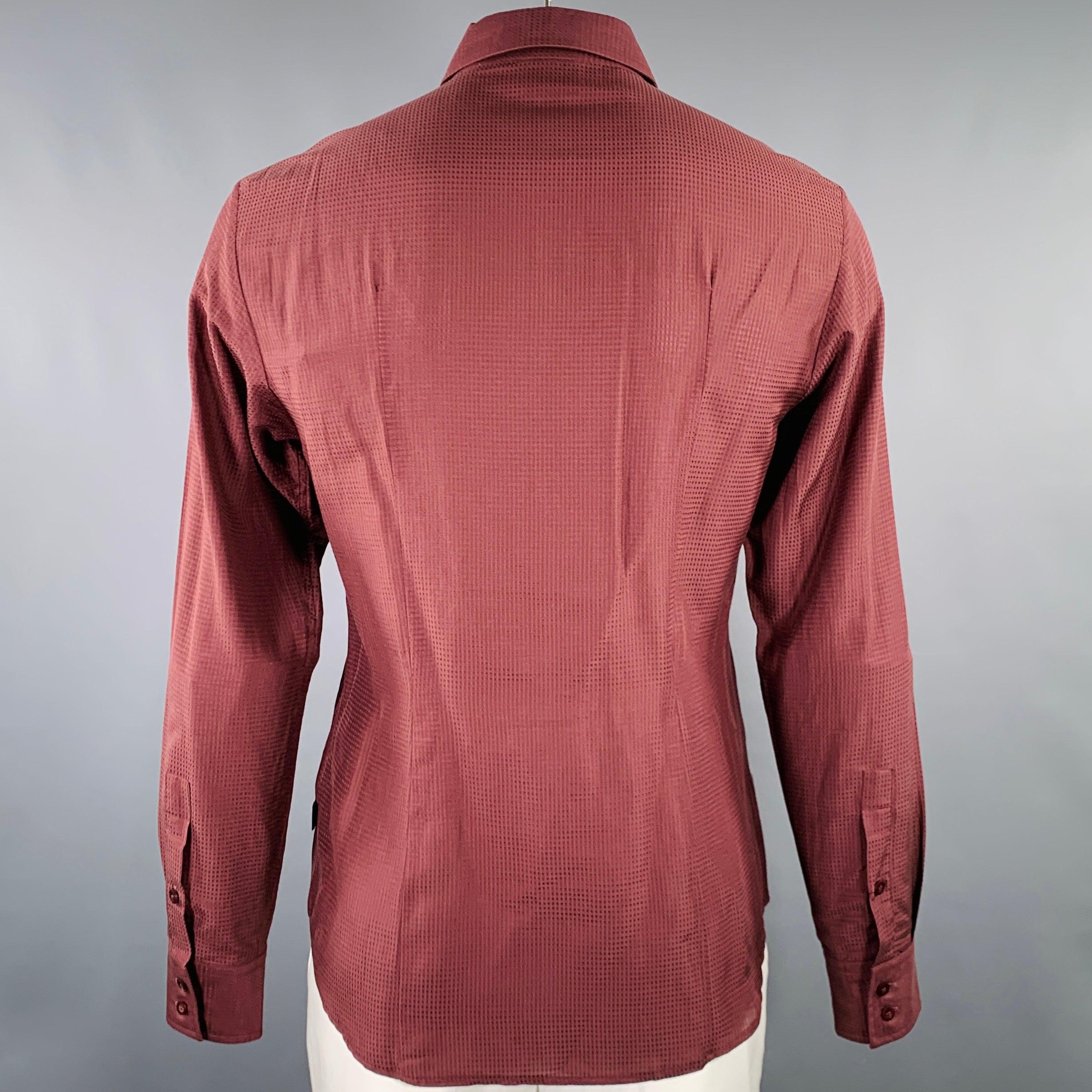 Men's JUST CAVALLI Size L Burgundy Black Embroidery Cotton Silk Long Sleeve Shirt