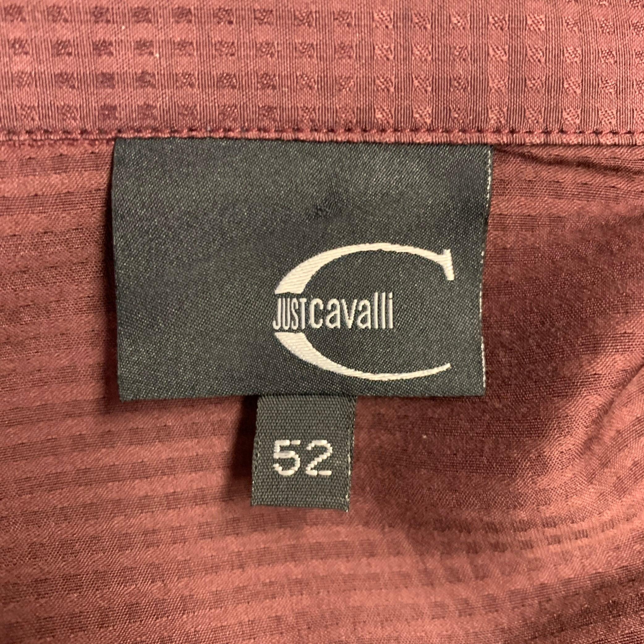 JUST CAVALLI Size L Burgundy Black Embroidery Cotton Silk Long Sleeve Shirt 1