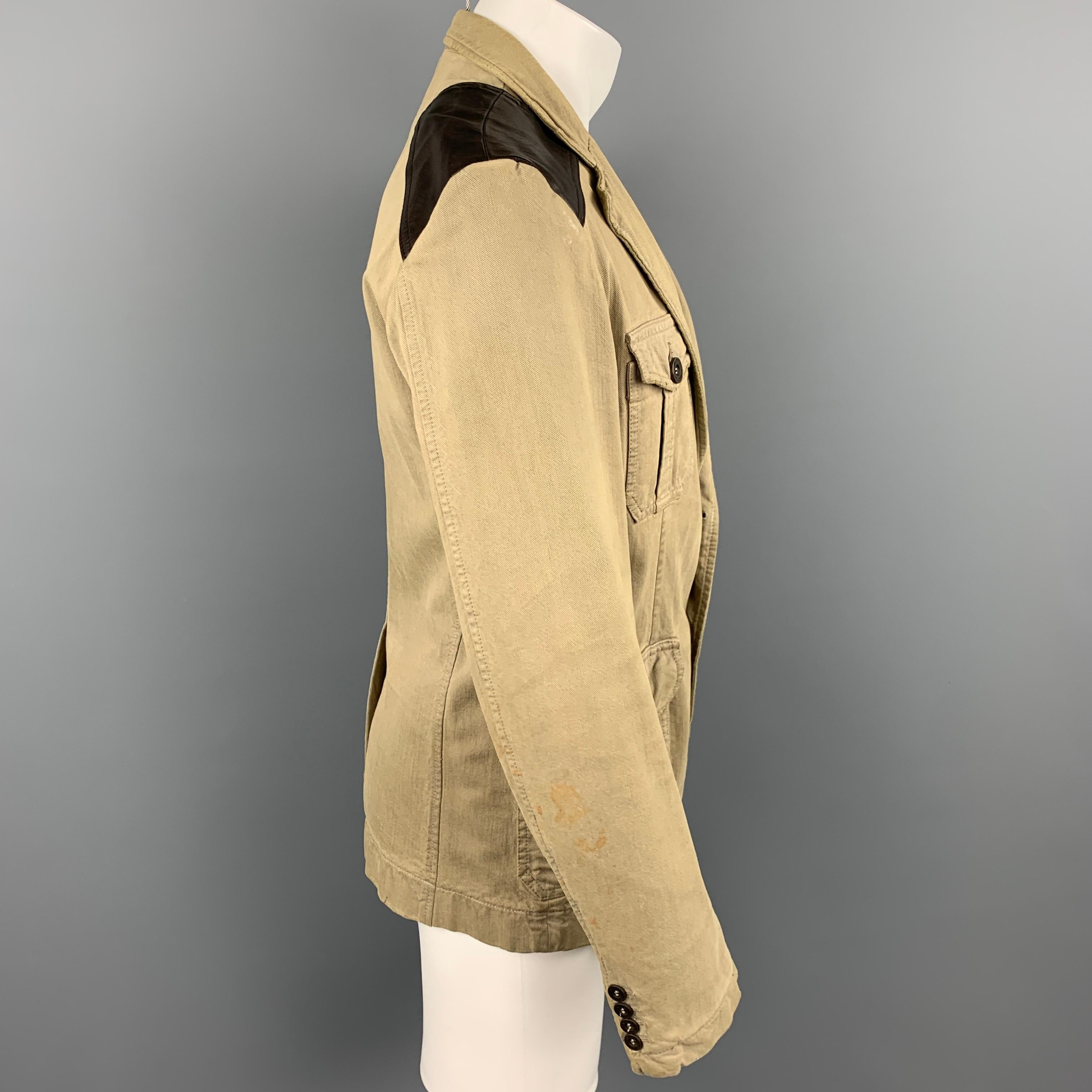 Men's JUST CAVALLI Size L Khaki & Brown Mixed Fabrics Cotton Jacket