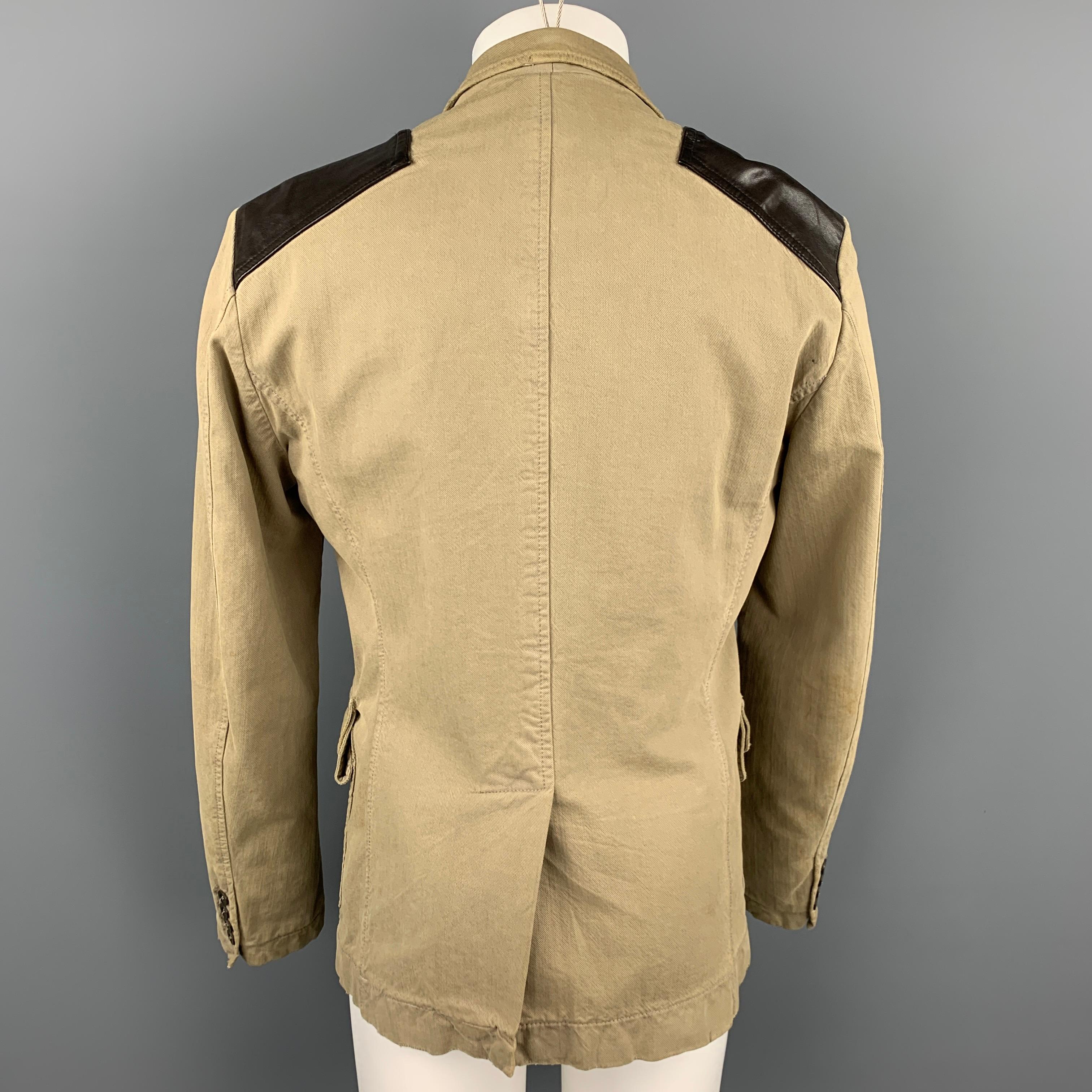 JUST CAVALLI Size L Khaki & Brown Mixed Fabrics Cotton Jacket 1