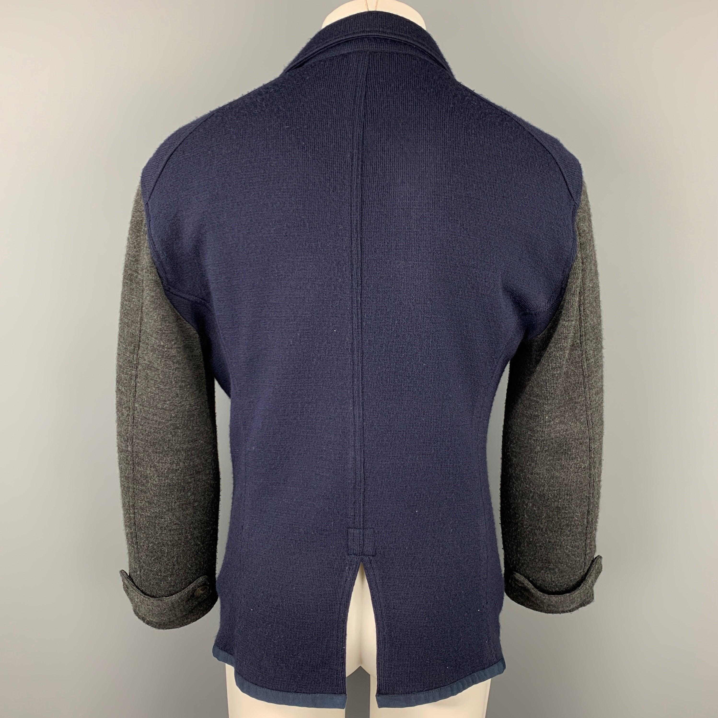 Men's JUST CAVALLI Size L Navy & Grey Color Block Knit Jacket For Sale