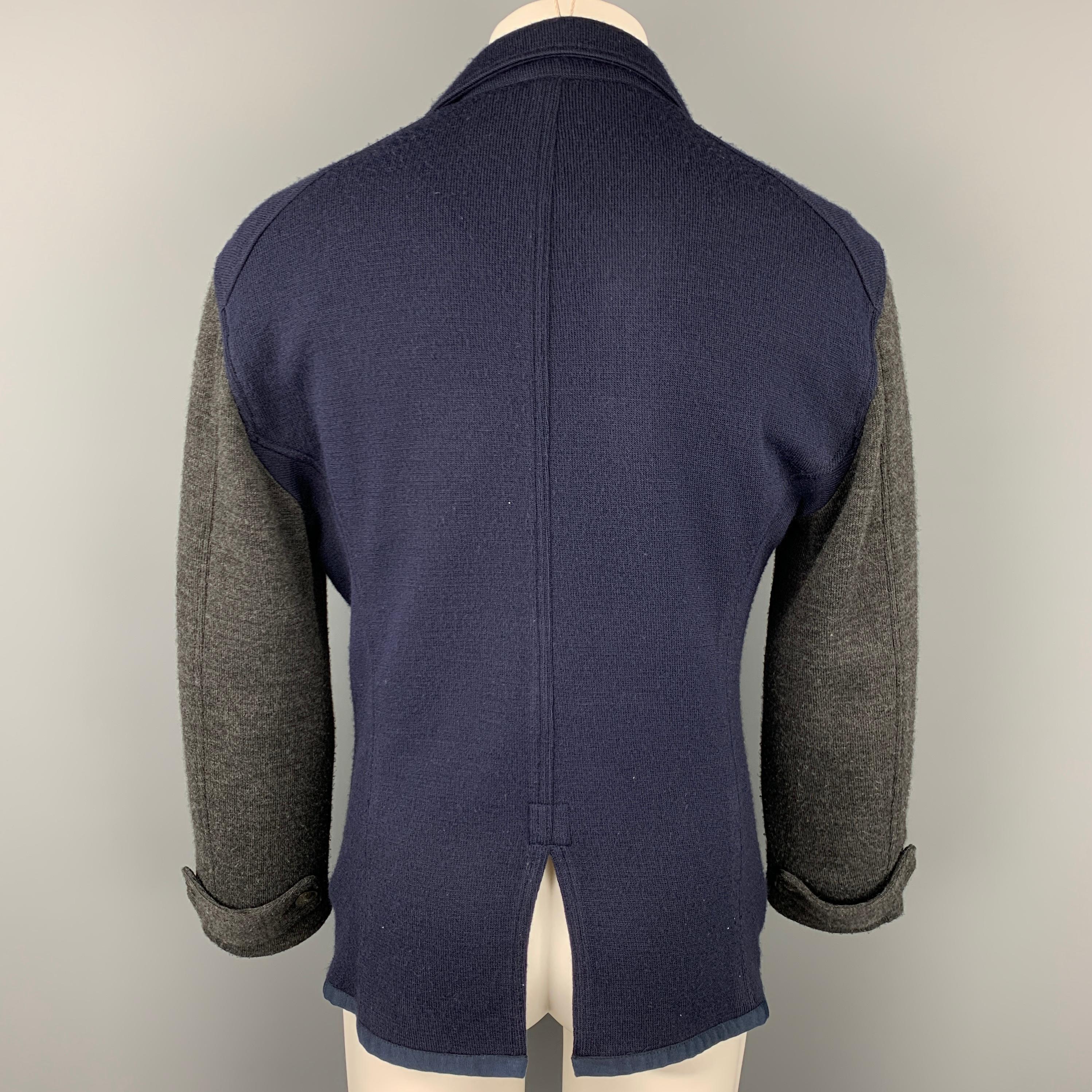 Black JUST CAVALLI Size L Navy & Grey Color Block Knit Jacket