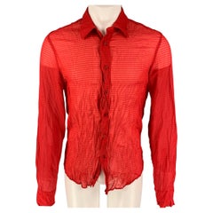 JUST CAVALLI Size L Red Wrinkled Polyester Button Down Long Sleeve Shirt