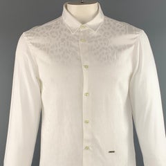 JUST CAVALLI Size L White on White Animal Print Button Up Long Sleeve Shirt