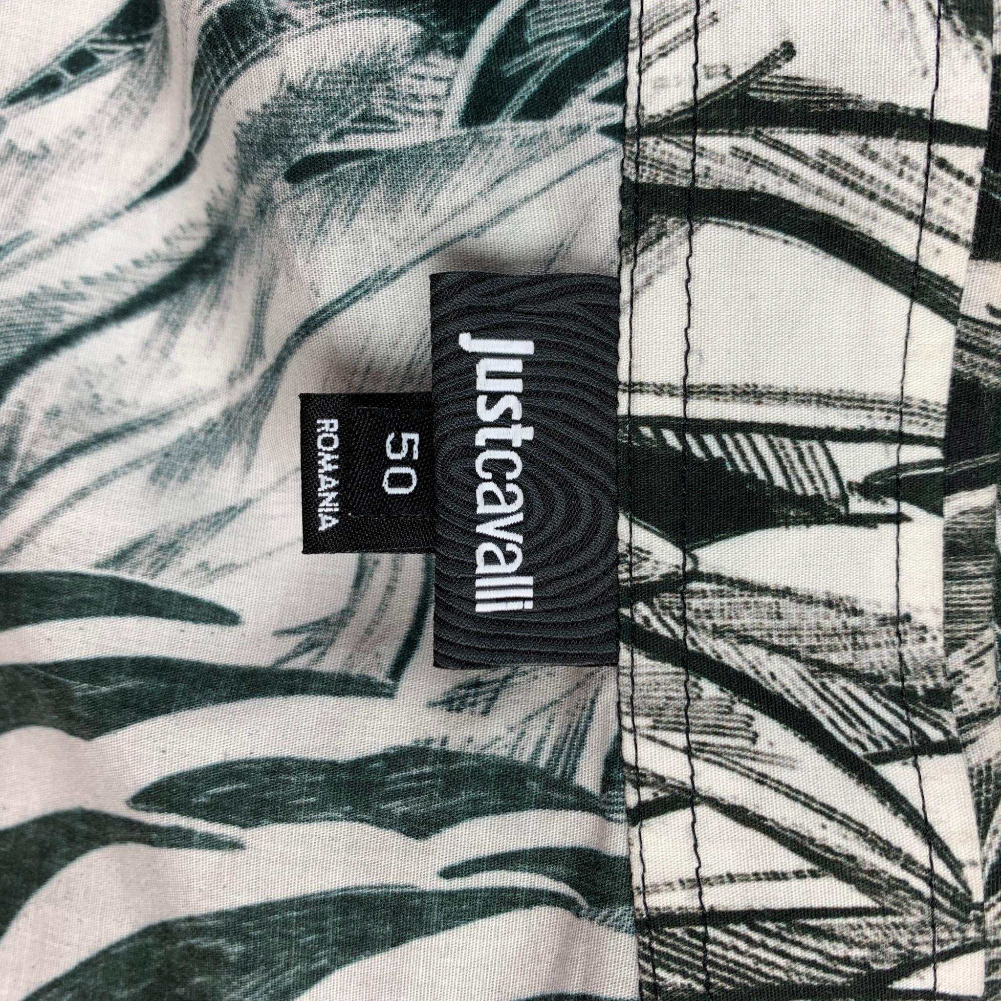 JUST CAVALLI Size M Black & White Abstract Print Cotton Button Up Shirt 2