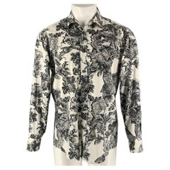 JUST CAVALLI Size M Black White Floral Cotton Elastane Long Sleeve Shirt