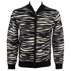 JUST CAVALLI Size M Black & White Zebra Zip Up Wool / Mohair Baseball Jacket