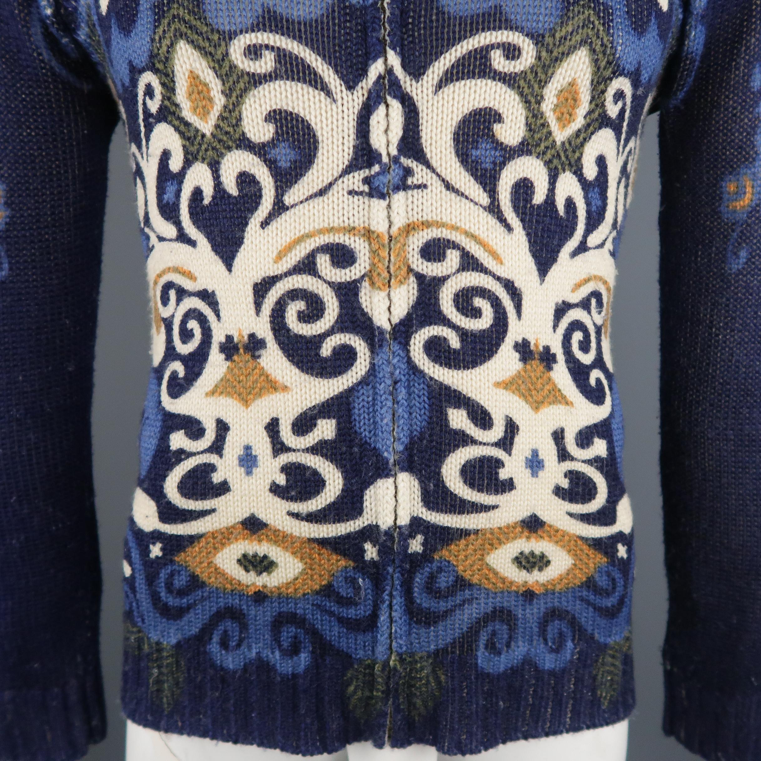 Black JUST CAVALLI Size M Navy Print Wool Cardigan Sweater
