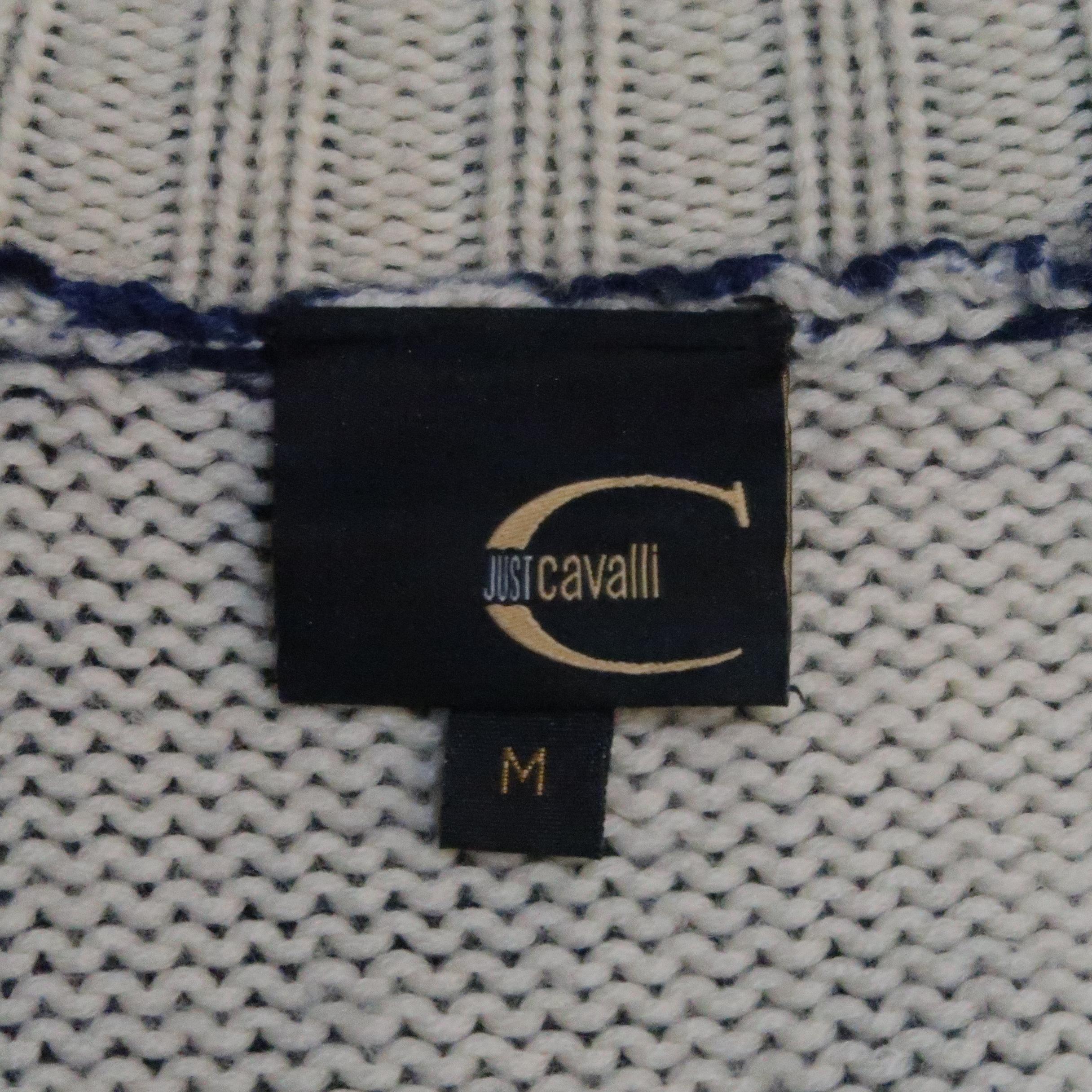 JUST CAVALLI Size M Navy Print Wool Cardigan Sweater 3