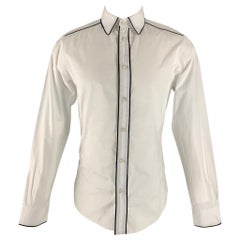 JUST CAVALLI Size M White Black Solid Cotton Button Up Long Sleeve Shirt