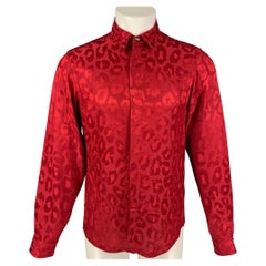 JUST CAVALLI Size S Red Animal Print Acetate Viscose Long Sleeve Shirt
