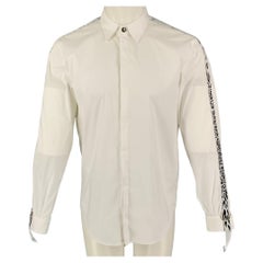 JUST CAVALLI Size S White Black Applique Cotton Long Sleeve Shirt
