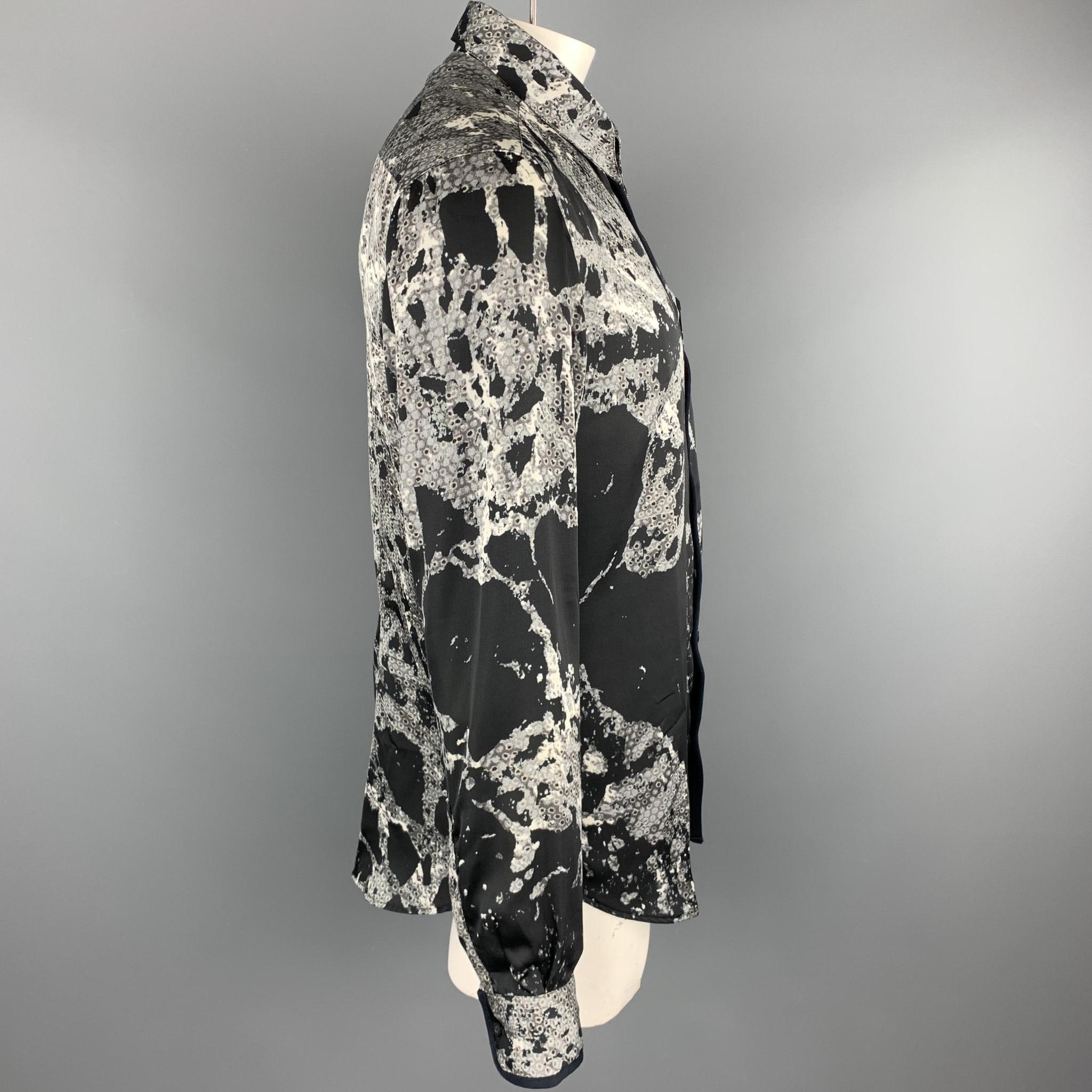 Men's JUST CAVALLI Size XL Black & Grey Print Polyester Button Up Long Sleeve Shirt