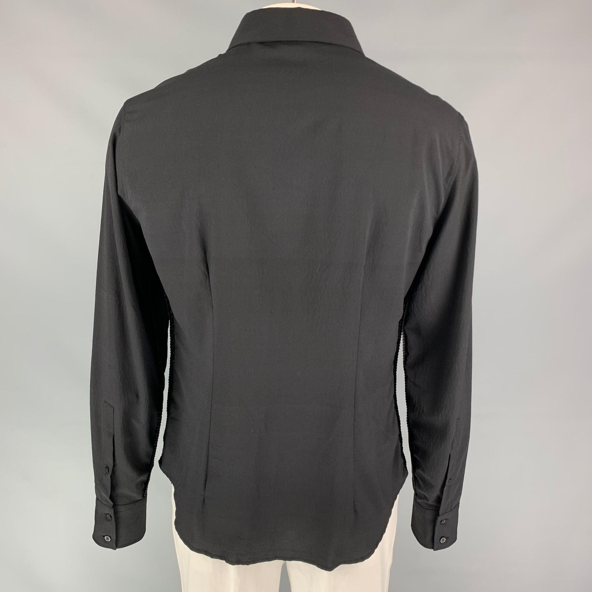 Men's JUST CAVALLI Size XL Black Silk Button Up Long Sleeve Shirt For Sale