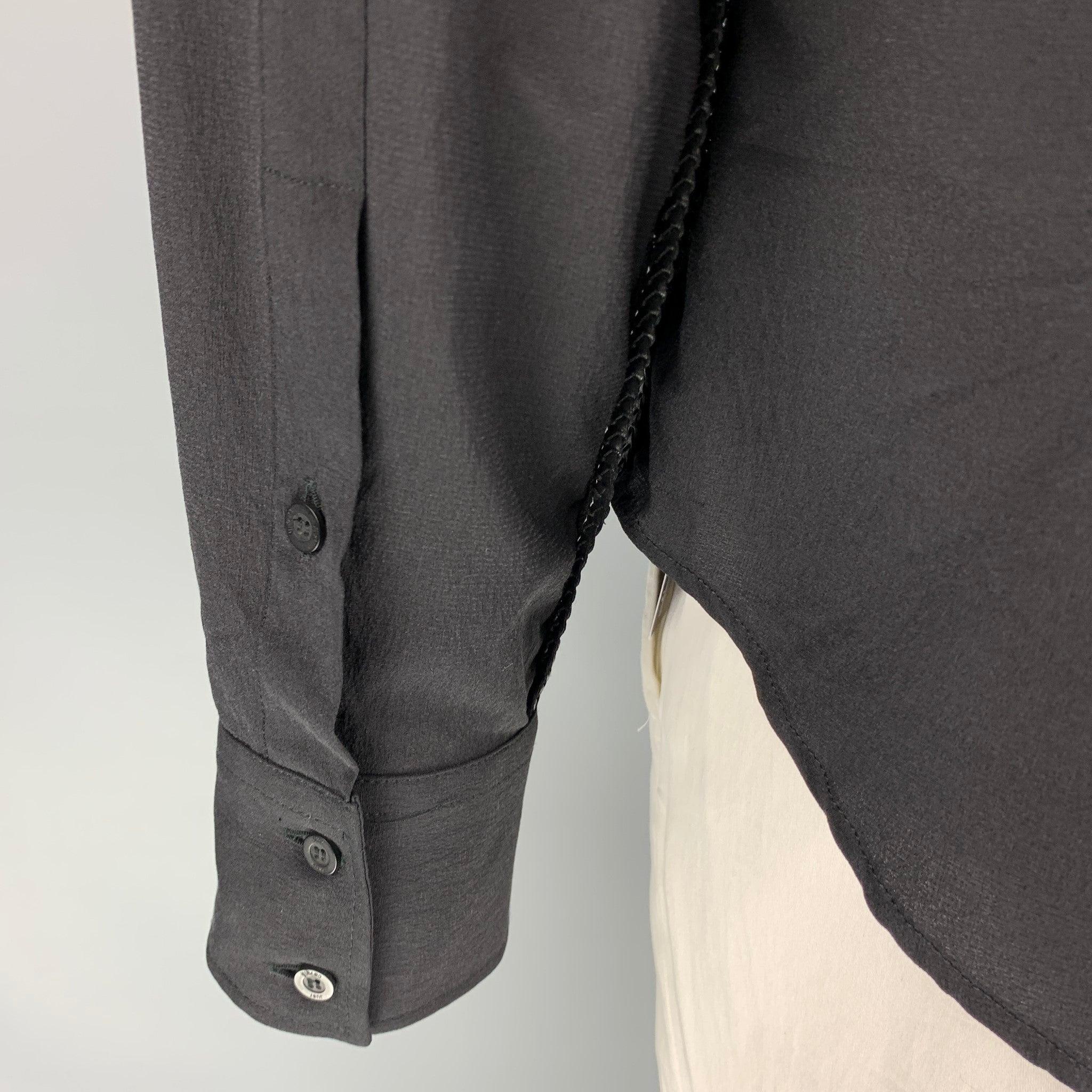 JUST CAVALLI Size XL Black Silk Button Up Long Sleeve Shirt 1