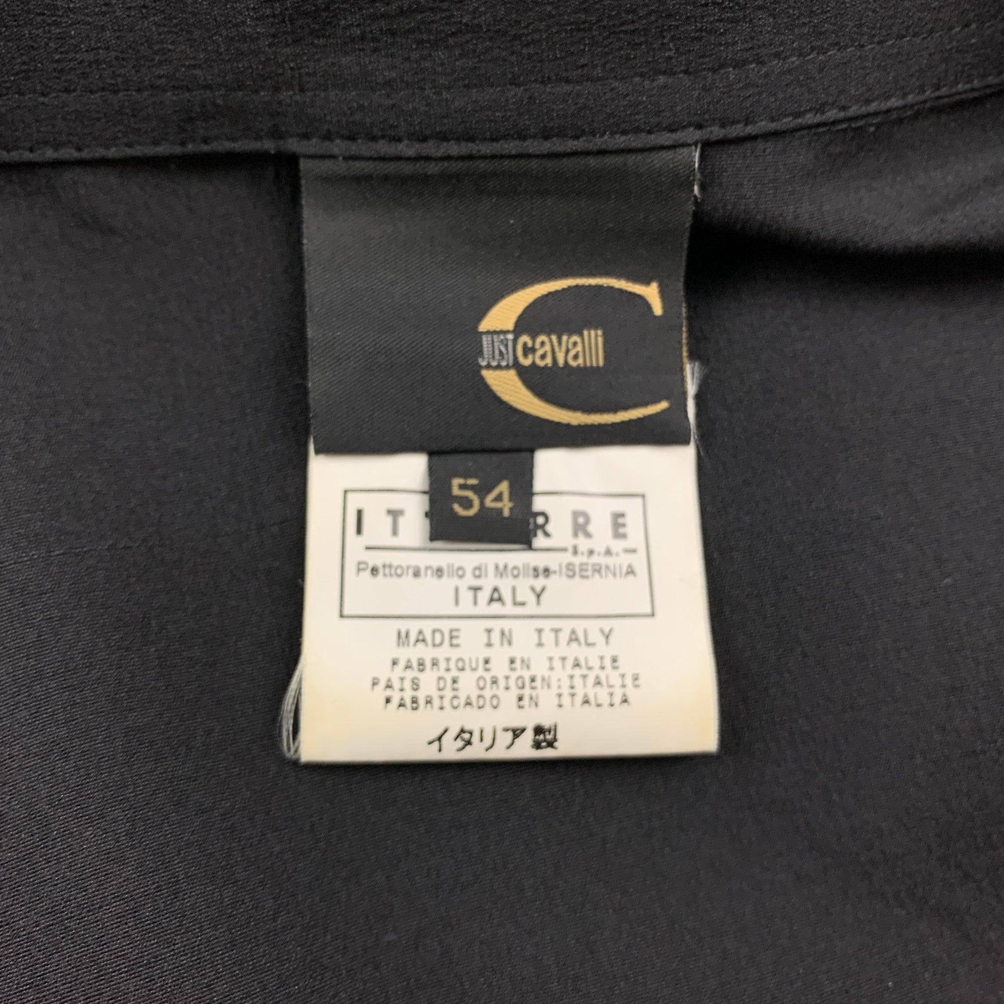JUST CAVALLI Size XL Black Silk Button Up Long Sleeve Shirt 2