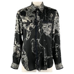 JUST CAVALLI Size XL Black White Abstract Polyester Long Sleeve Shirt